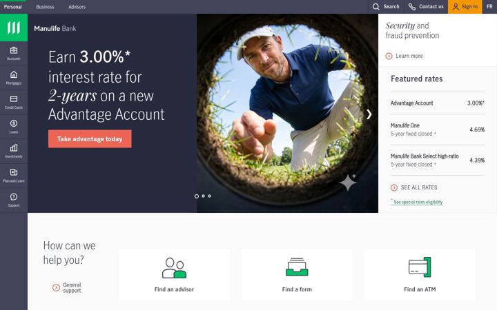 Screenshot of manulifebank.ca