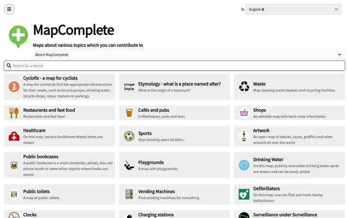 Screenshot von mapcomplete.org