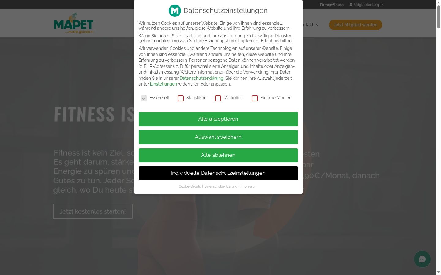 Screenshot des Einwilligungsbanners vor jeglicher Interaktion