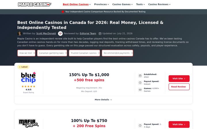 Screenshot of maplecasino.ca