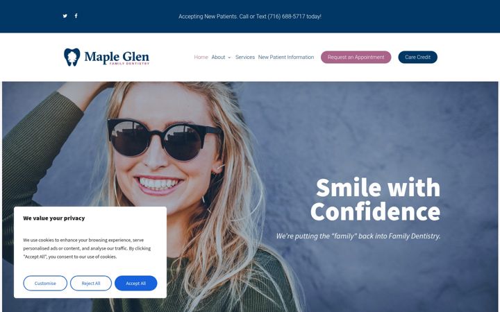 Screenshot of mapleglenfamilydentistry.com