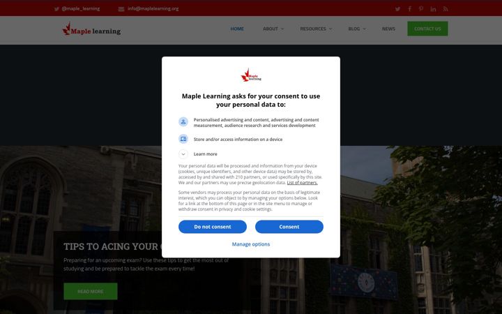 Screenshot of maplelearning.org