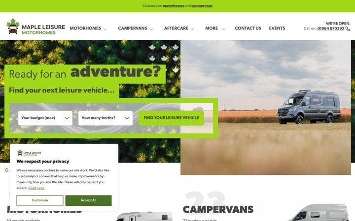 Screenshot of mapleleisure.co.uk