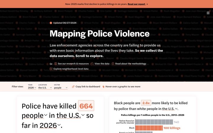 Screenshot of mappingpoliceviolence.org