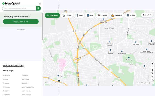 Screenshot of mapquest.com