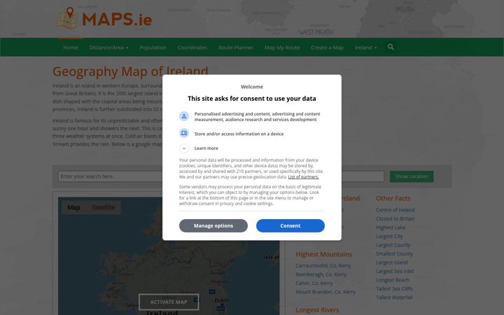 Skärmbild av maps.ie
