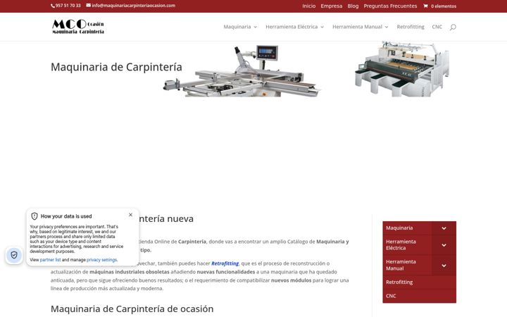 Screenshot of maquinariacarpinteriaocasion.com