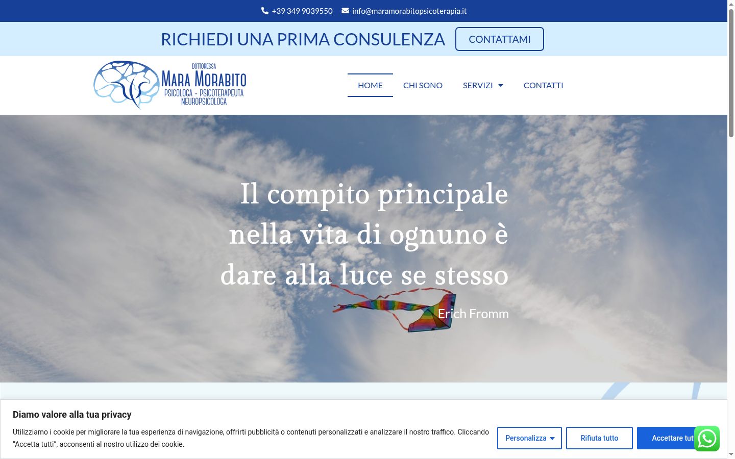 Screenshot del banner di consenso mostrato prima di qualsiasi interazione