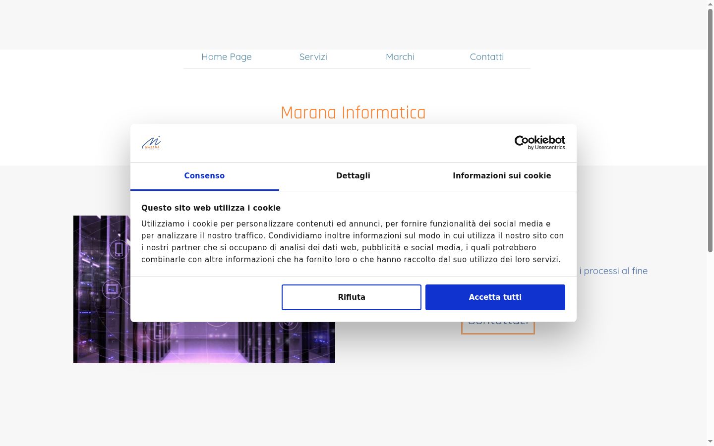 Screenshot del banner di consenso mostrato prima di qualsiasi interazione