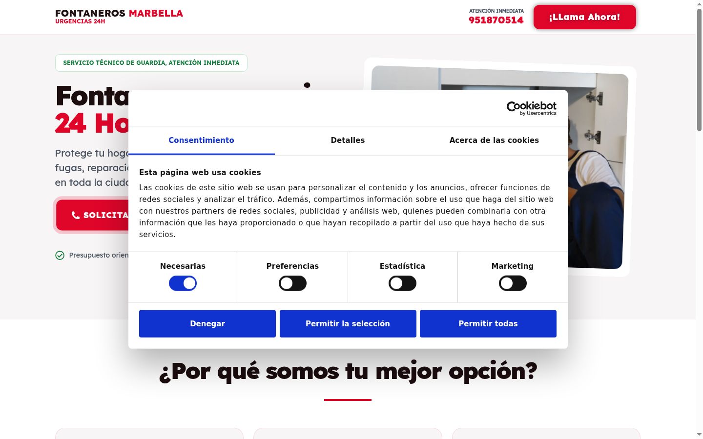 Captura de ecrã do banner de consentimento apresentado antes de qualquer interação