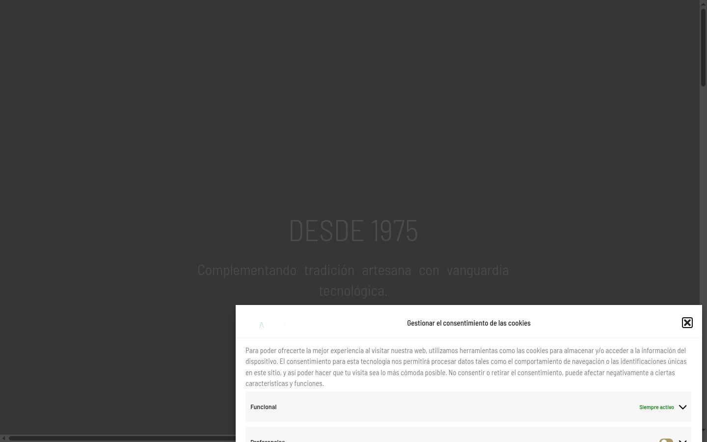 Captura de pantalla del banner de consentimiento mostrado antes de cualquier interacción
