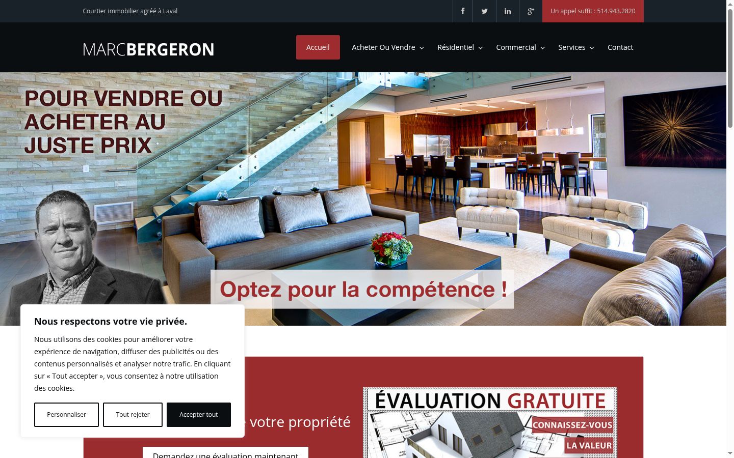 Capture d'écran de la bannière de consentement affichée avant toute interaction