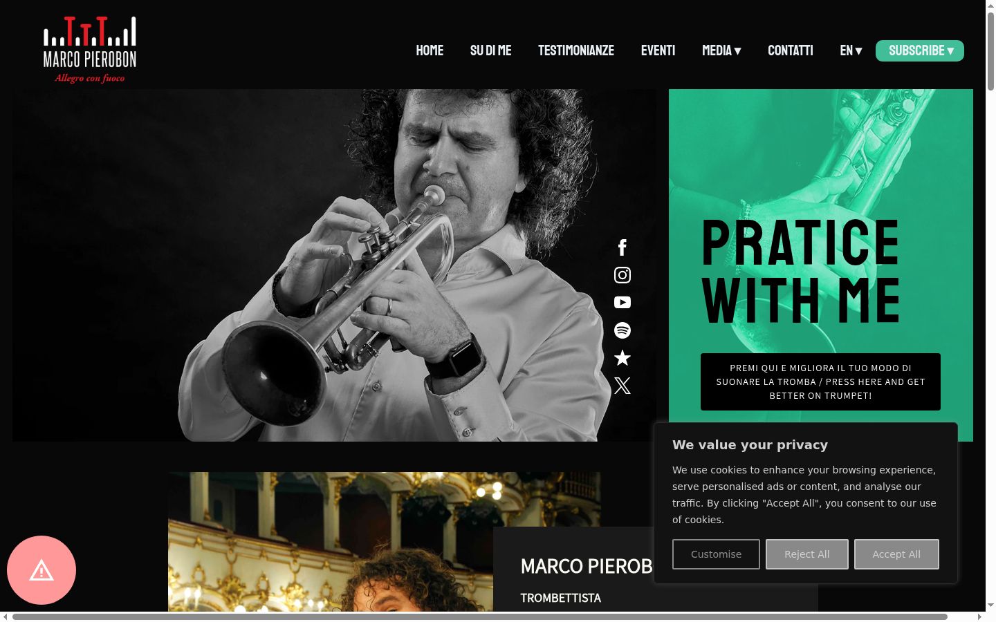 Screenshot del banner di consenso mostrato prima di qualsiasi interazione