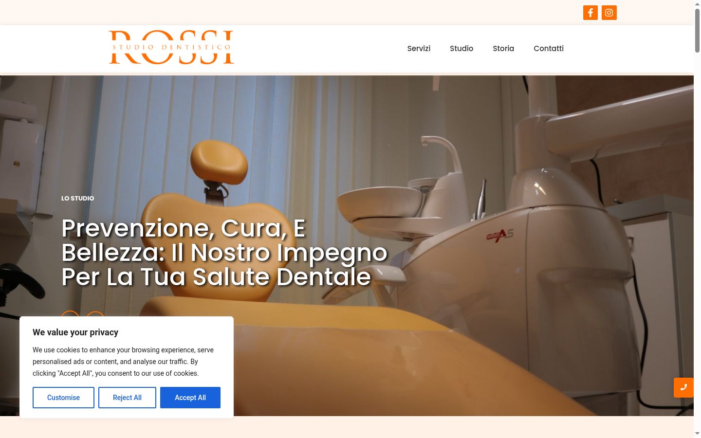 Screenshot del banner di consenso mostrato prima di qualsiasi interazione