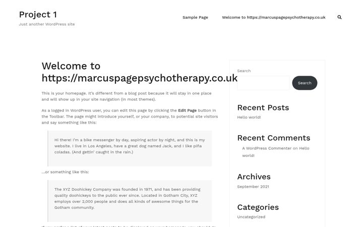 Screenshot of marcuspagepsychotherapy.co.uk
