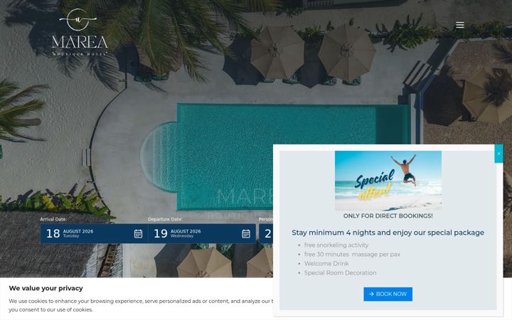 Screenshot of mareahotelzanzibar.com