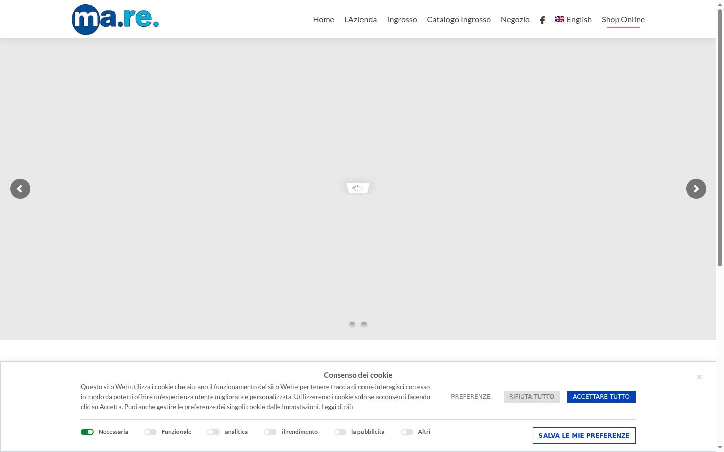 Screenshot del banner di consenso mostrato prima di qualsiasi interazione