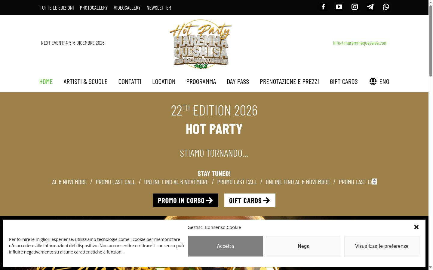 Screenshot del banner di consenso mostrato prima di qualsiasi interazione
