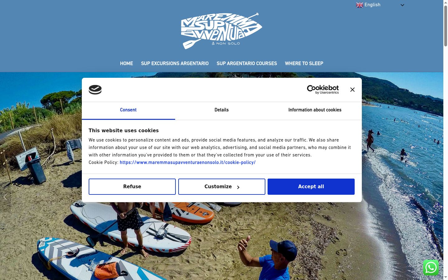 Screenshot del banner di consenso mostrato prima di qualsiasi interazione