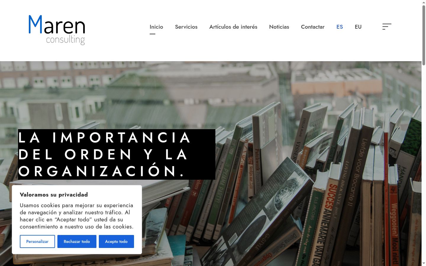 Captura de pantalla del banner de consentimiento mostrado antes de cualquier interacción