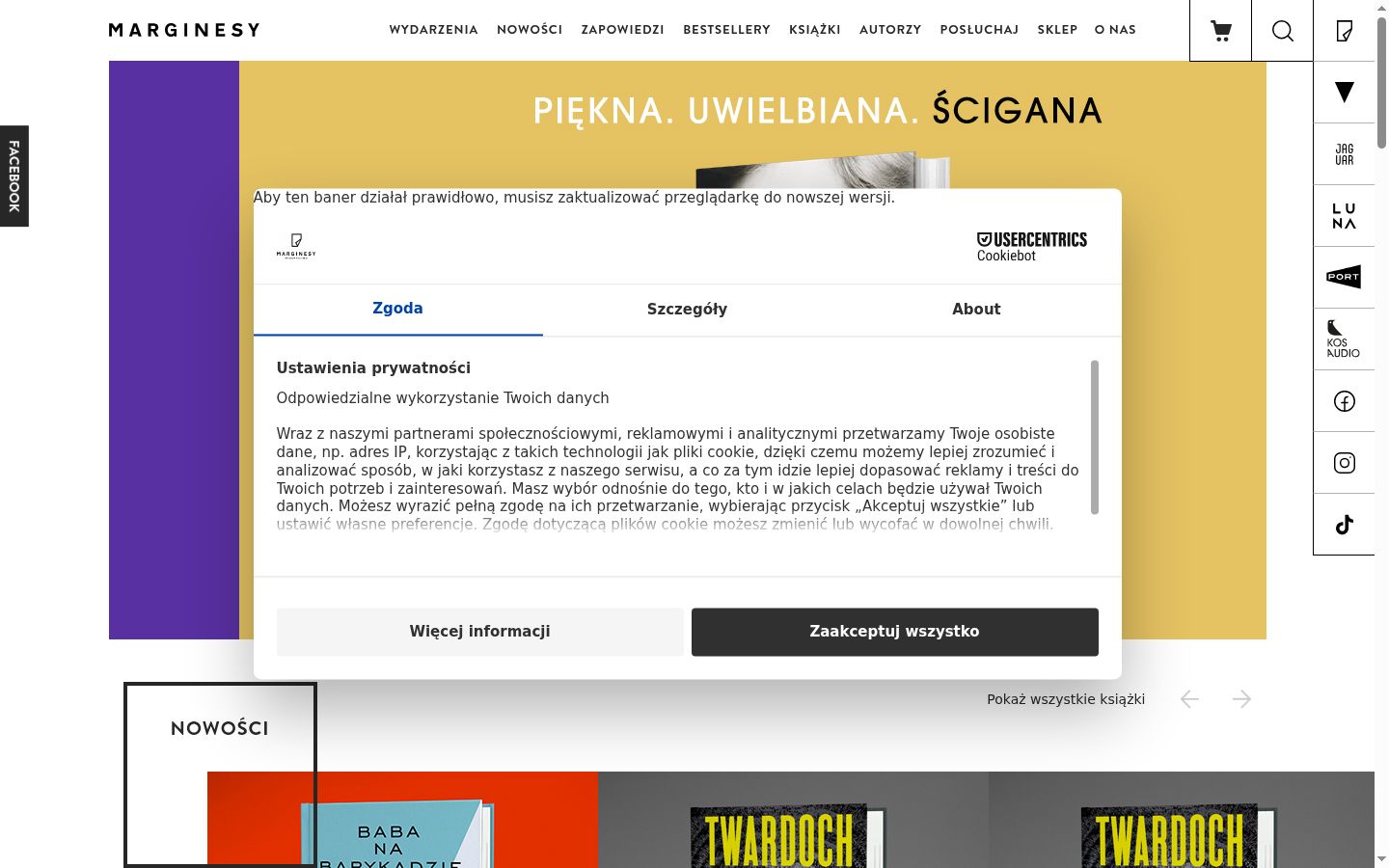 Captura de pantalla del banner de consentimiento mostrado antes de cualquier interacción