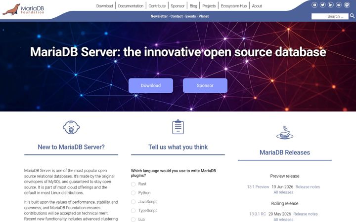 Screenshot of mariadb.org