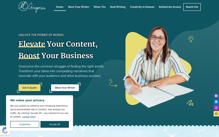 Screenshot of mariagregoriouwrites.com