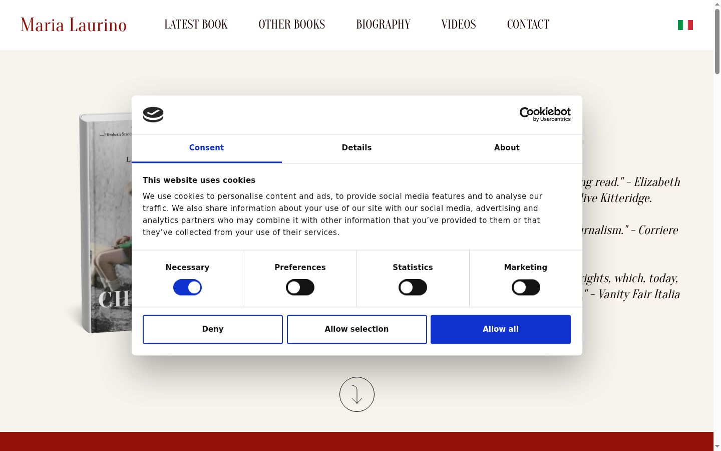 Screenshot del banner di consenso mostrato prima di qualsiasi interazione