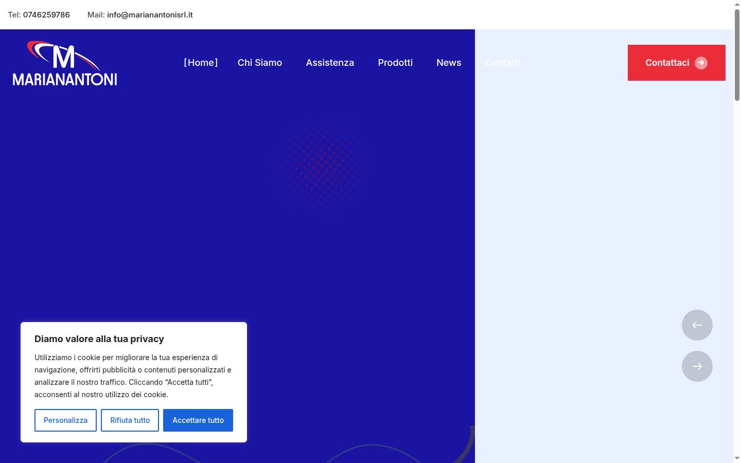 Screenshot del banner di consenso mostrato prima di qualsiasi interazione