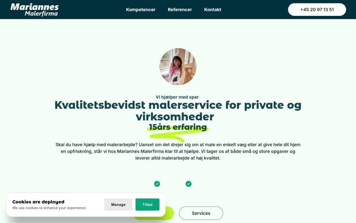 Screenshot of mariannesmalerfirma.dk