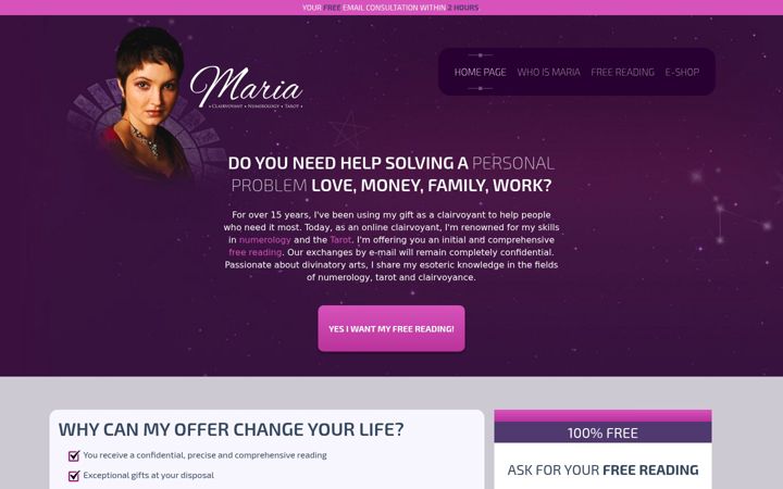 Screenshot of mariapsychic.com