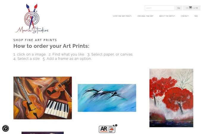 Screenshot of marieartgallery.com