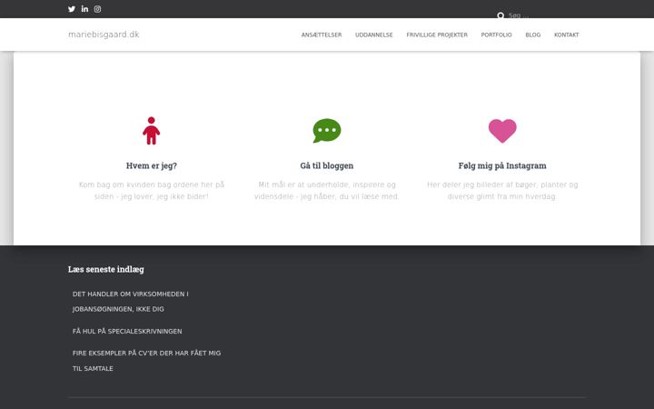 Screenshot of mariebisgaard.dk