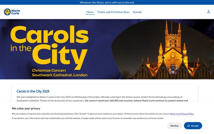 Screenshot of mariecuriecarolsinthecity.co.uk
