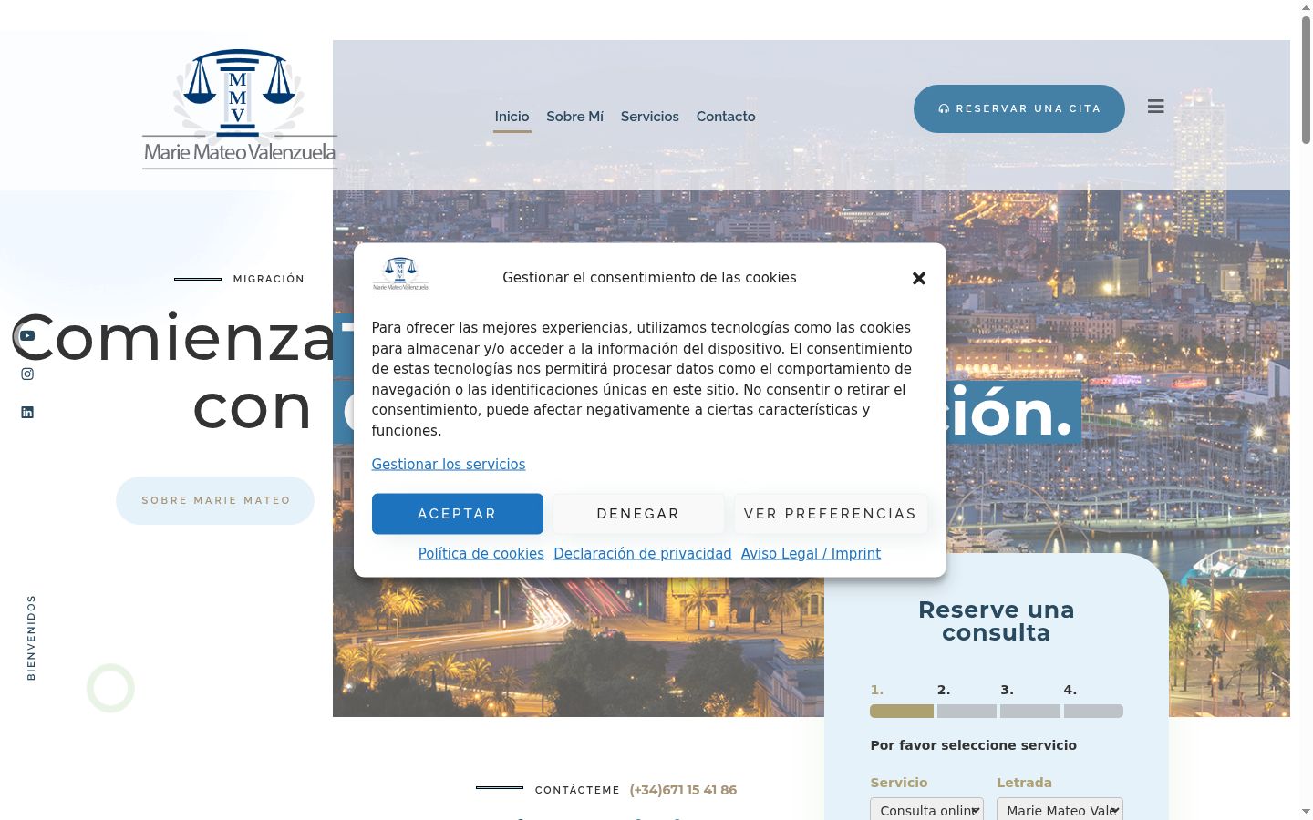 Captura de pantalla del banner de consentimiento mostrado antes de cualquier interacción