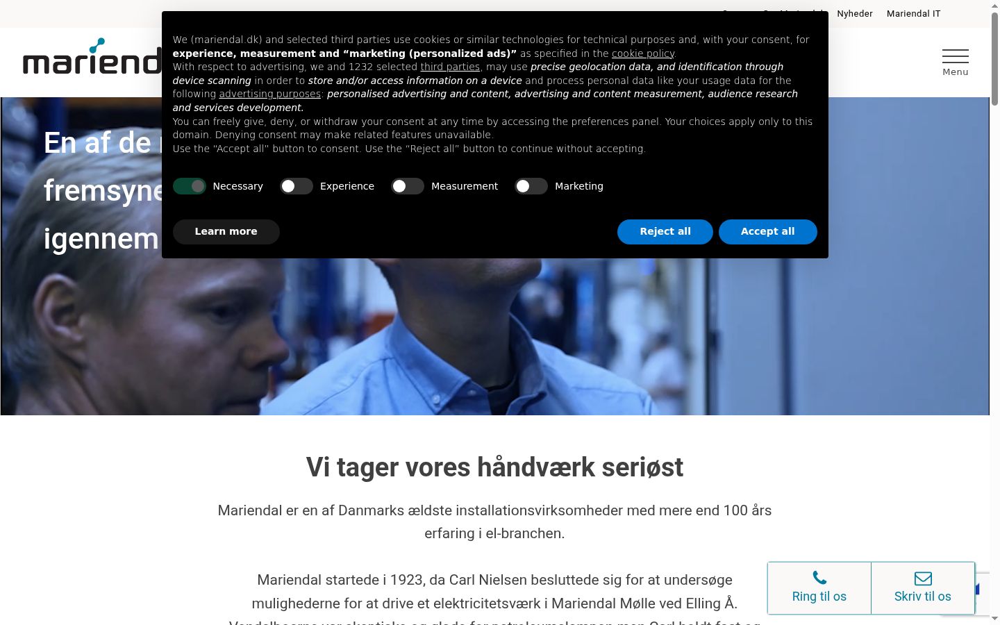 Captura de ecrã do banner de consentimento apresentado antes de qualquer interação
