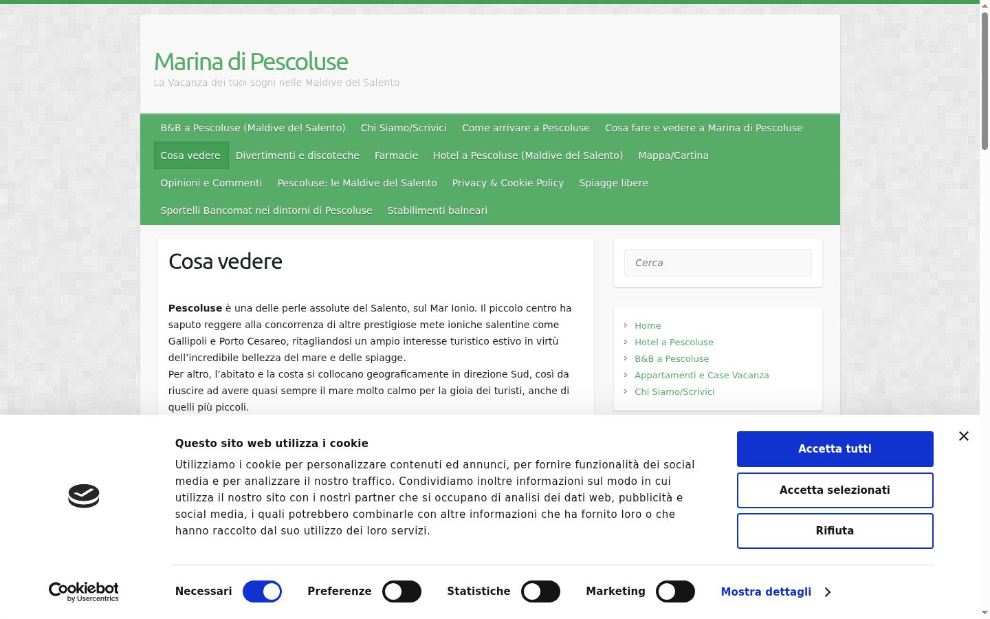 Screenshot del banner di consenso mostrato prima di qualsiasi interazione