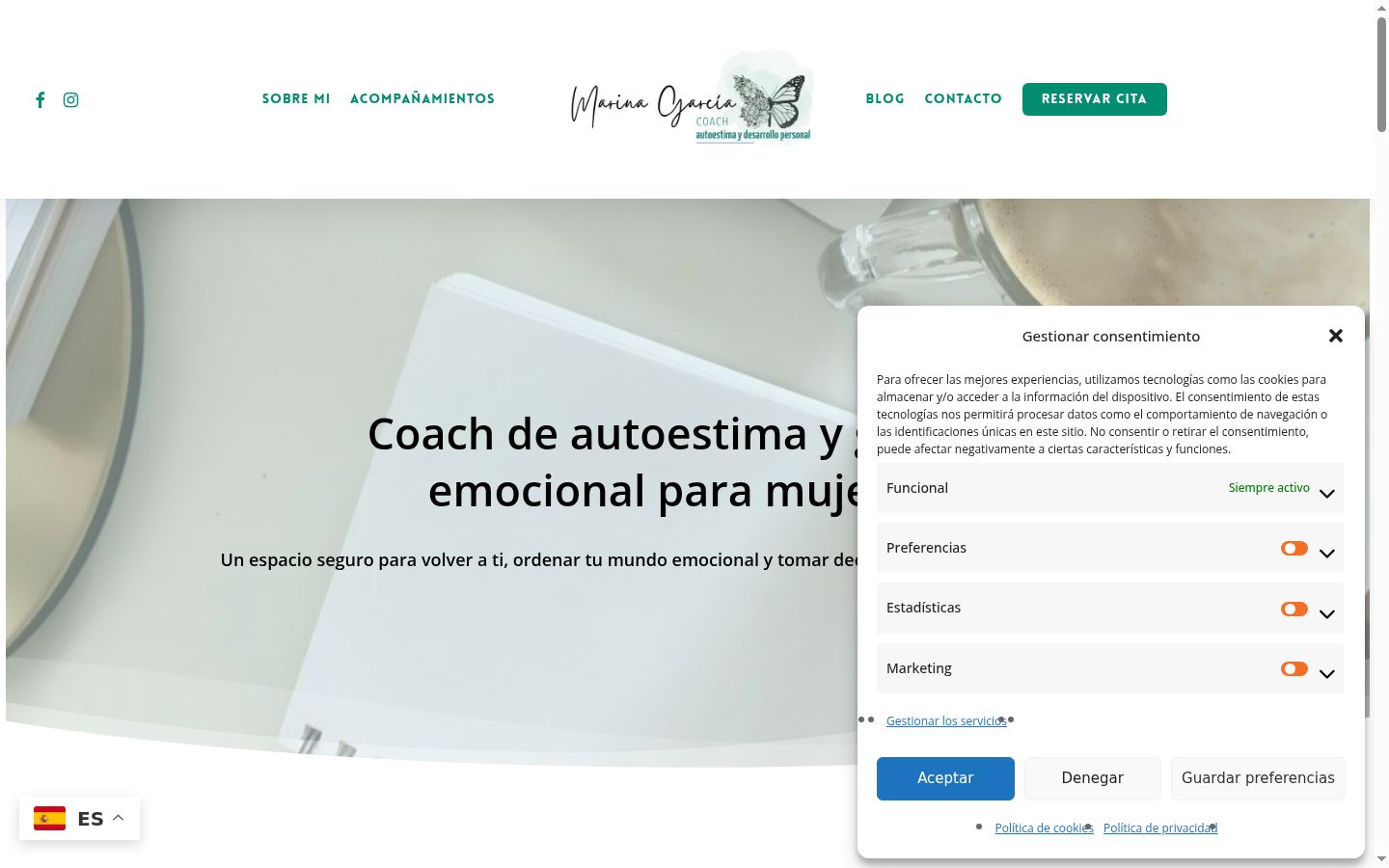 Captura de pantalla del banner de consentimiento mostrado antes de cualquier interacción