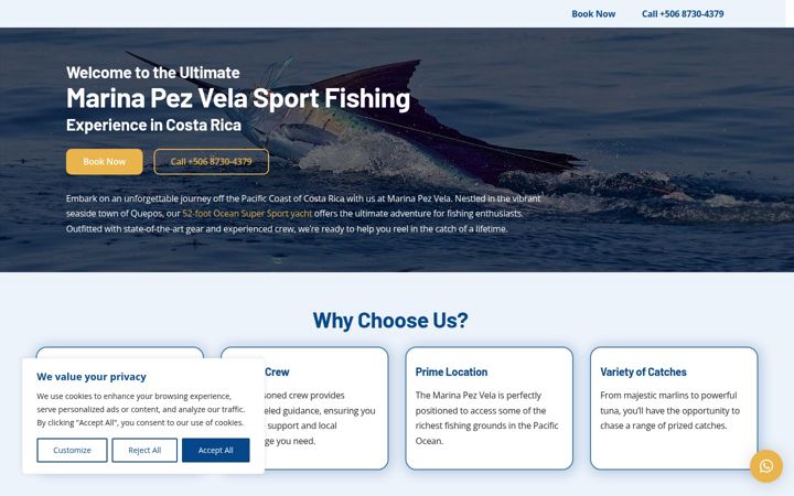 Screenshot of marinapezvelasportfishing.com