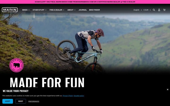 Screenshot of marinbikes.com