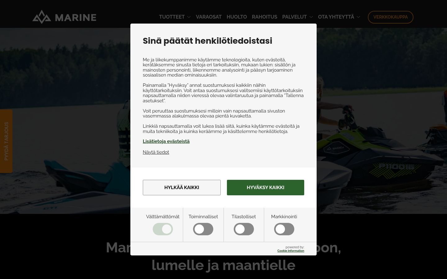 Skärmbild av samtyckesbannern som visades före någon interaktion