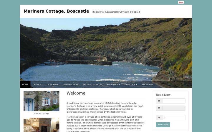 Screenshot of marinerscottageboscastle.co.uk