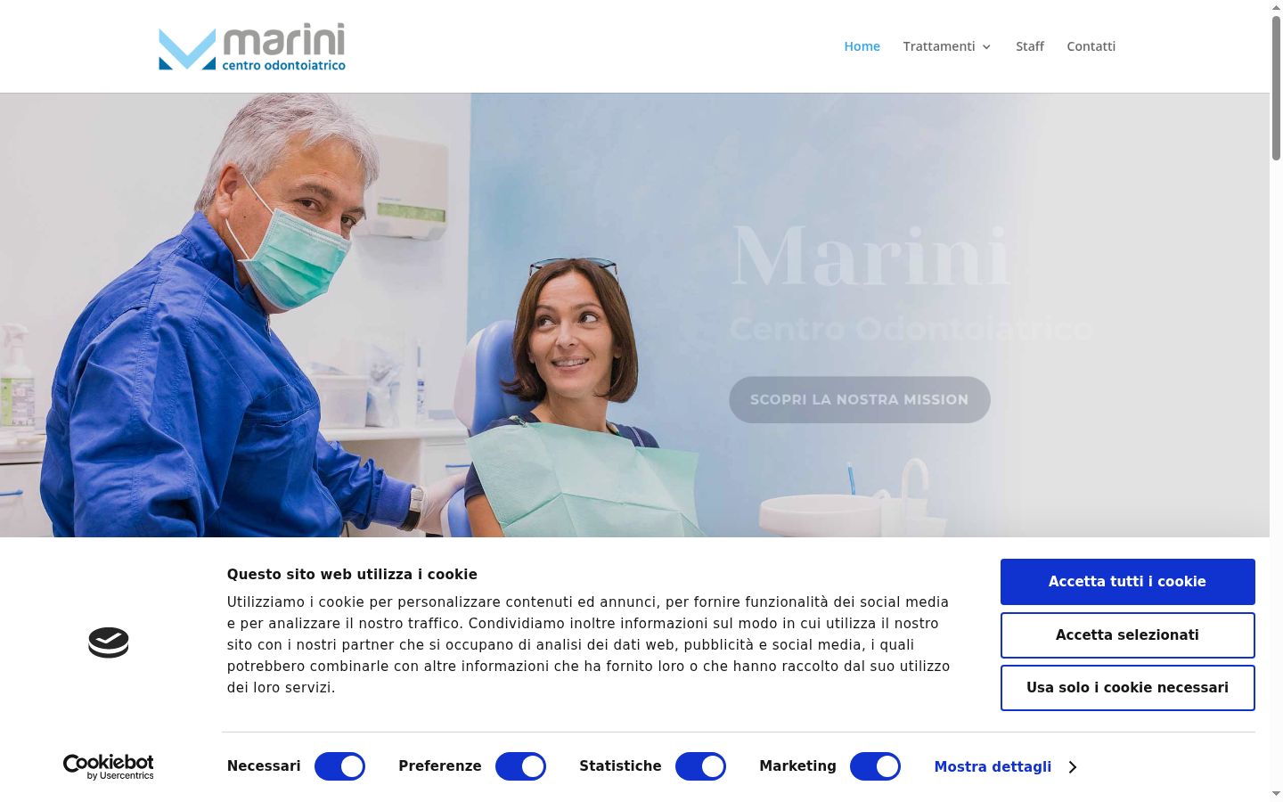 Screenshot del banner di consenso mostrato prima di qualsiasi interazione