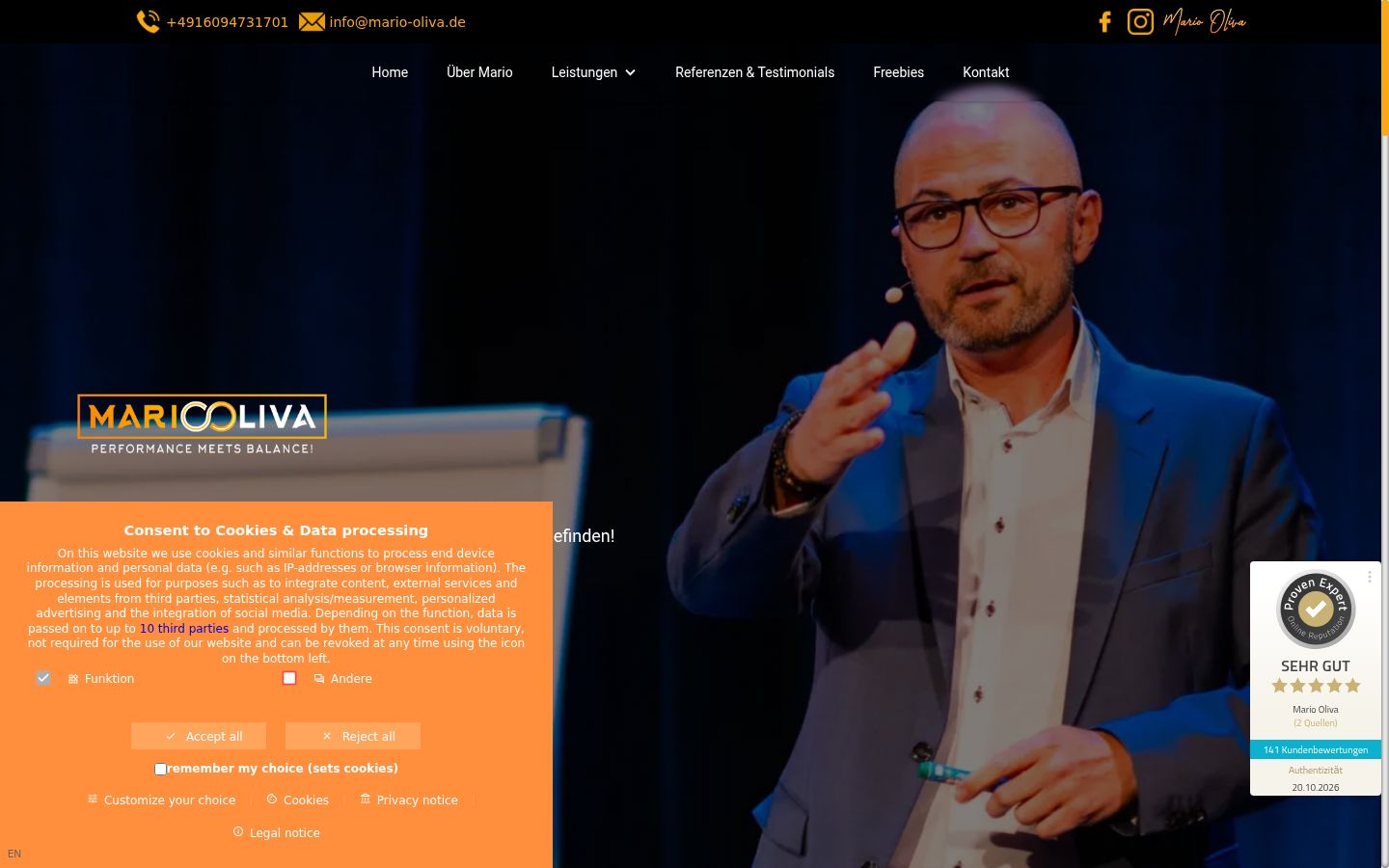 Screenshot del banner di consenso mostrato prima di qualsiasi interazione