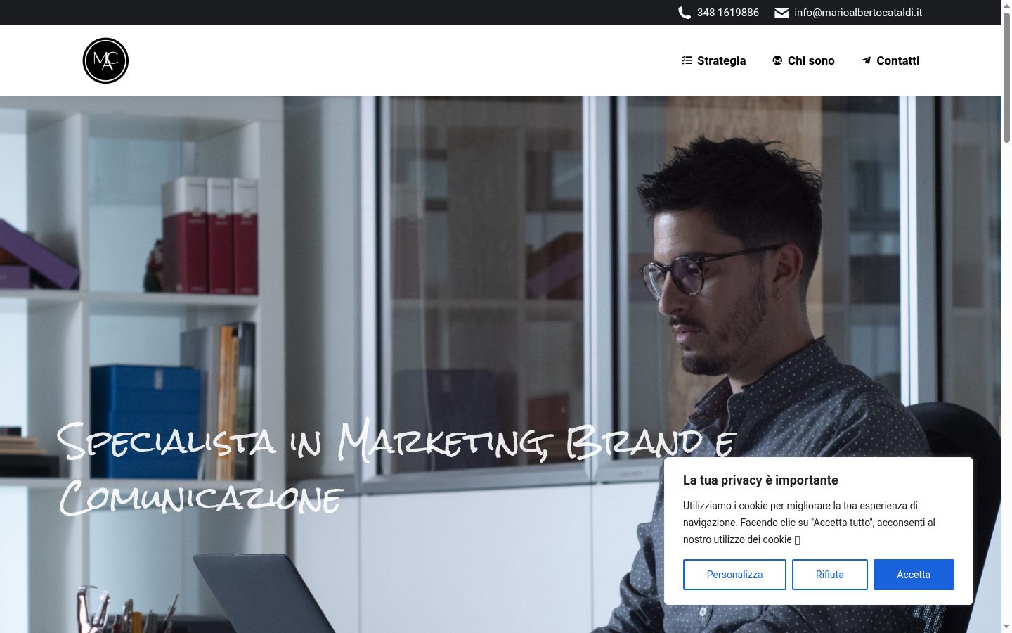Screenshot del banner di consenso mostrato prima di qualsiasi interazione