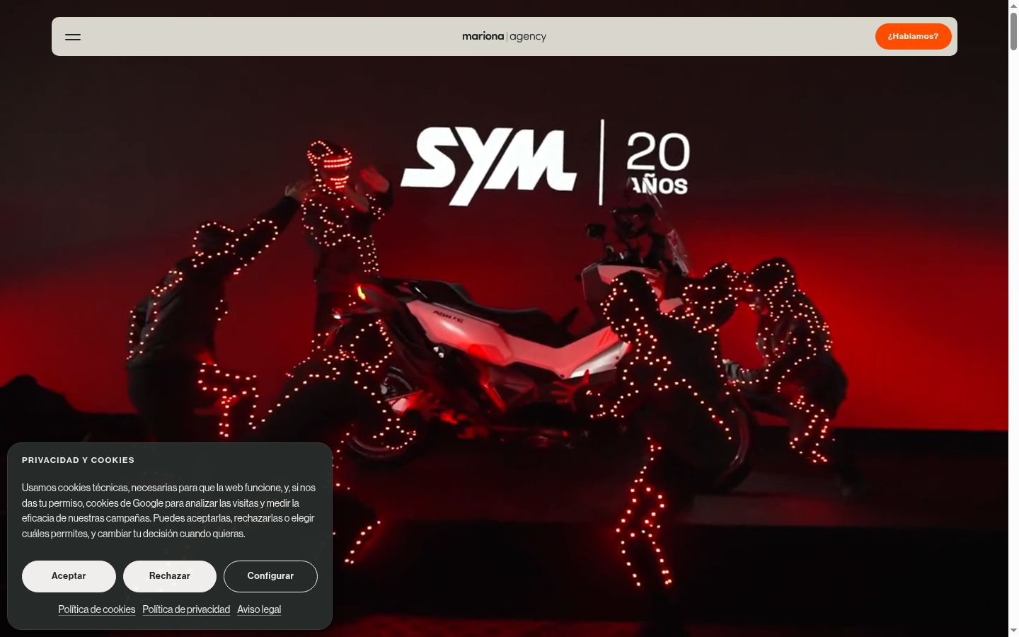 Captura de pantalla del banner de consentimiento mostrado antes de cualquier interacción