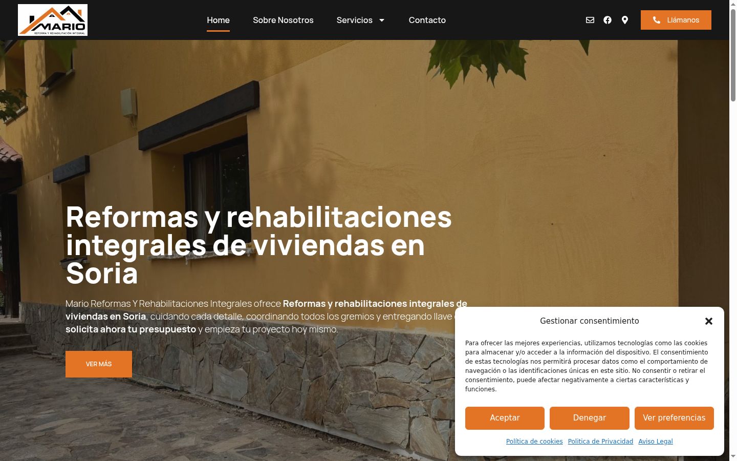 Captura de pantalla del banner de consentimiento mostrado antes de cualquier interacción