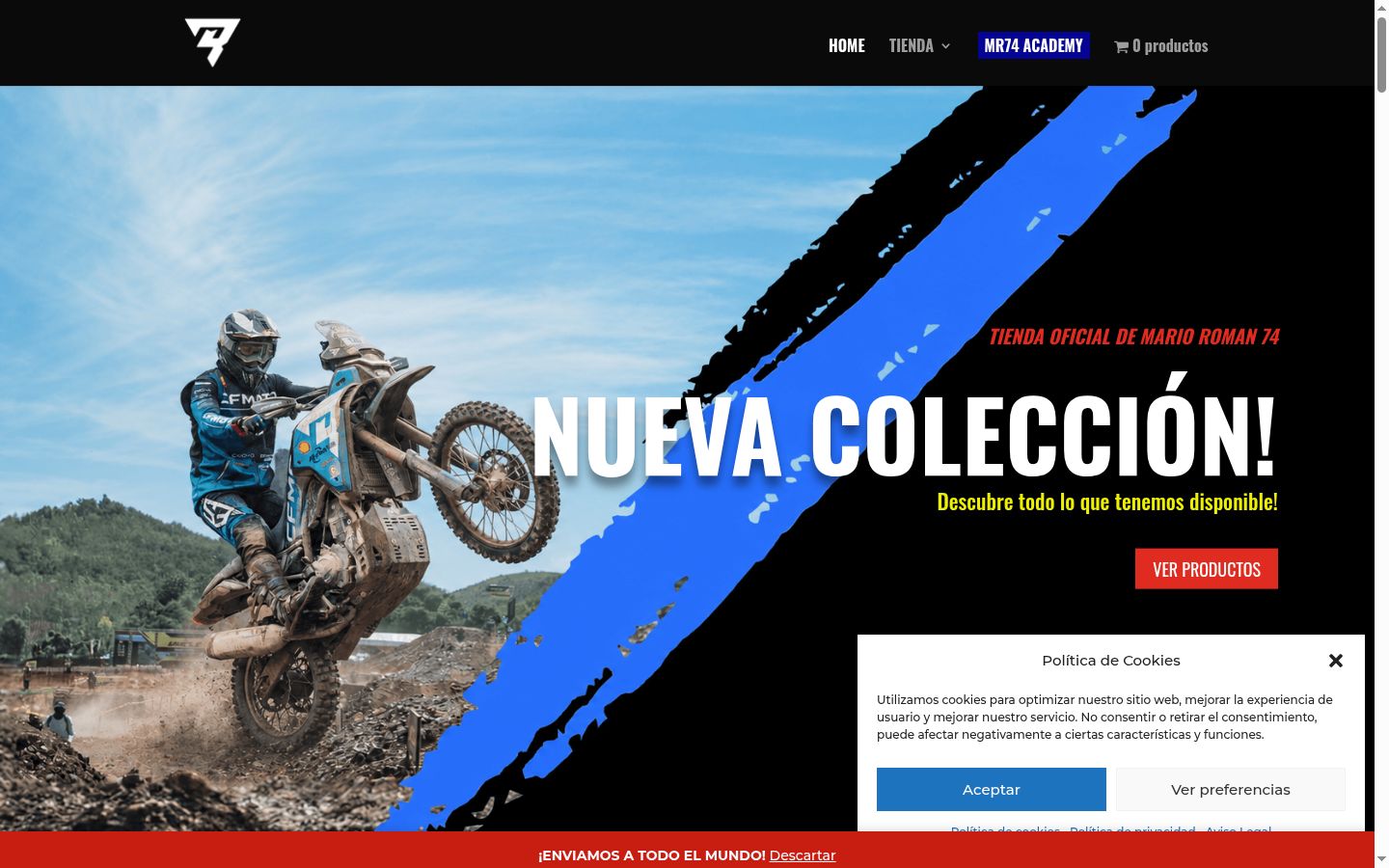 Captura de pantalla del banner de consentimiento mostrado antes de cualquier interacción