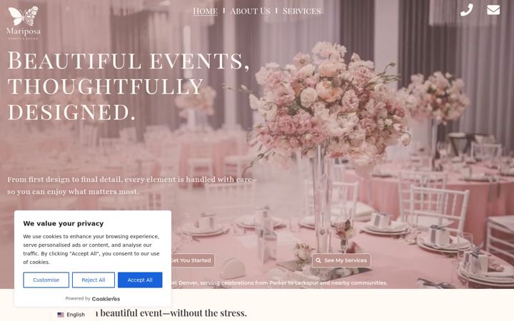 Screenshot of mariposaeventdesign.com