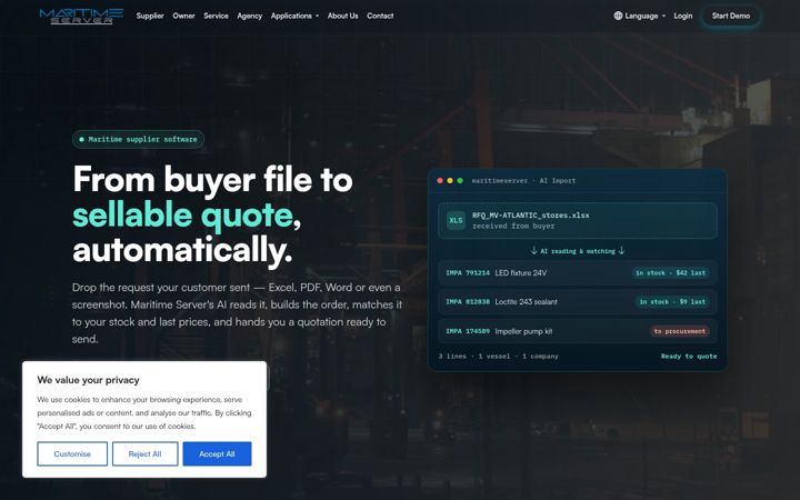 Screenshot of maritimeserver.com
